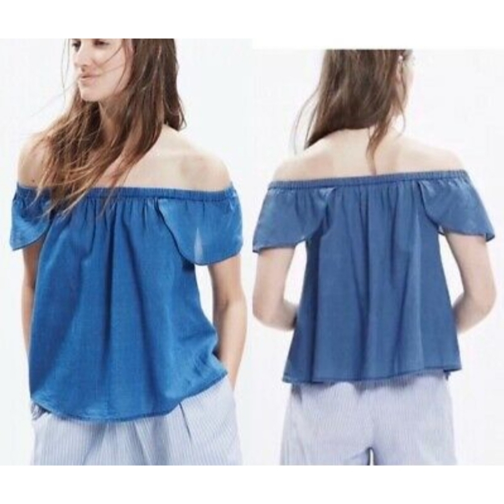 Madewell Womens Sleevelss Denim Chambray Shirt Blue Size XS